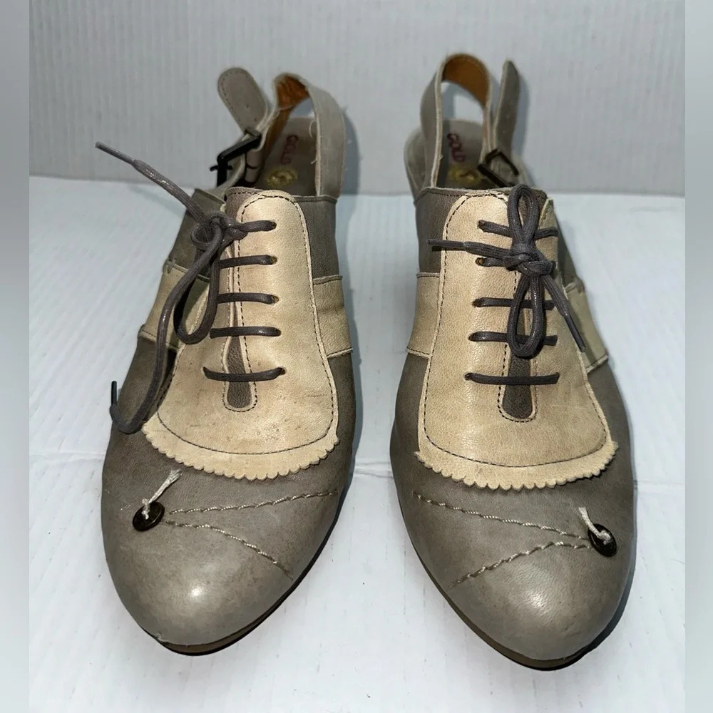 Gold Button Leather Shoe  Size 40